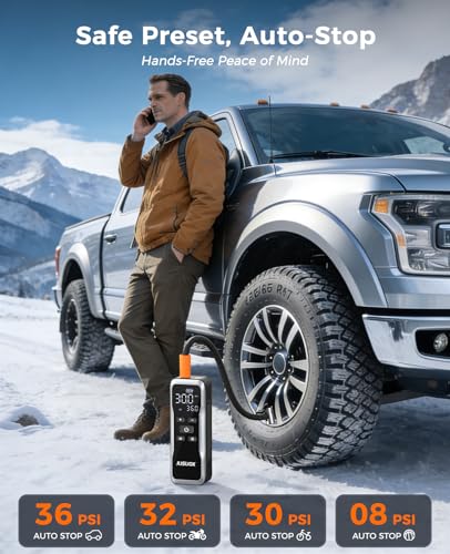 JUSUOX Tire Inflator Portable Air Compressor, Dual Power Air Pump