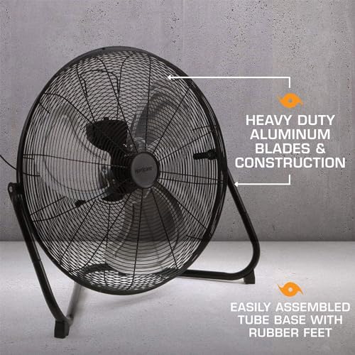 Hurricane Pro High Velocity Metal Blade Floor Fan, 3 Speeds, Black, 20in