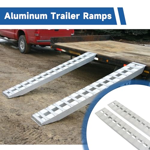 2PCS 60 Inch x 12 Inch Aluminum Trailer Loading Ramps - 6000 lbs Capacity with Beavertail Hook End