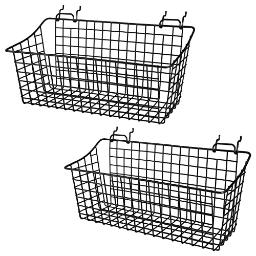 G.CORE 2 Pack Pegboard Baskets, Black Metal Shelves Hooks to 1/8" and 1/4" Hole Peg Boards, Peg Board Baskets Bins Set - Tools Workbench Garage Storage Wall Mount Organizer Attachments (2 Large)