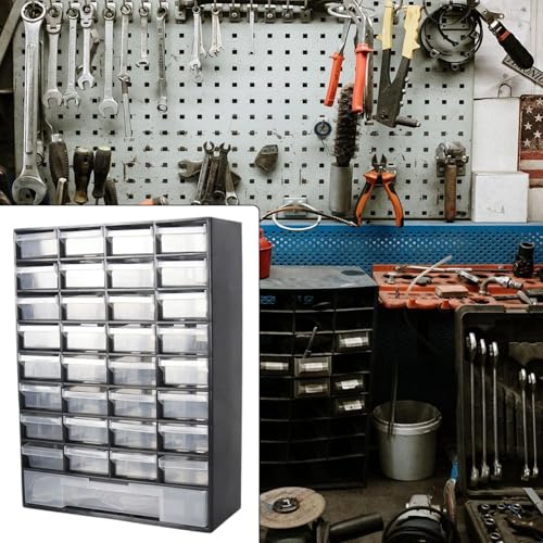 33-Drawer Parts Organizer Storage Cabinet, Wall-Mountable PP Plastic Hardware Box for Garage Crafts and Office, Black