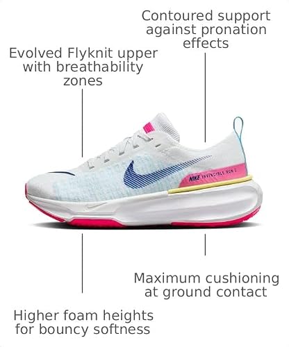 Nike Invincible 3 Women's Road Running Shoes (DR2660-105, White/Photon Dust/Fierce Pink/Deep Royal Blue) Size 5