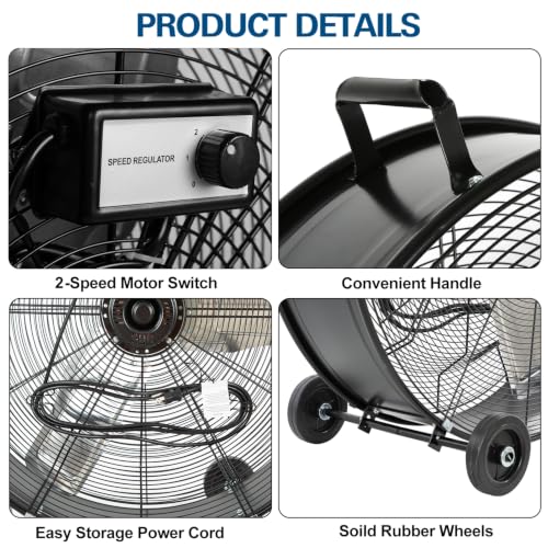 BILT HARD 36" 21800 CFM High Velocity Drum Fan, 2-Speed Heavy Duty Industrial Shop Fan with Casters & Handles for Warehouse, Factory Workshop and Garage Use
