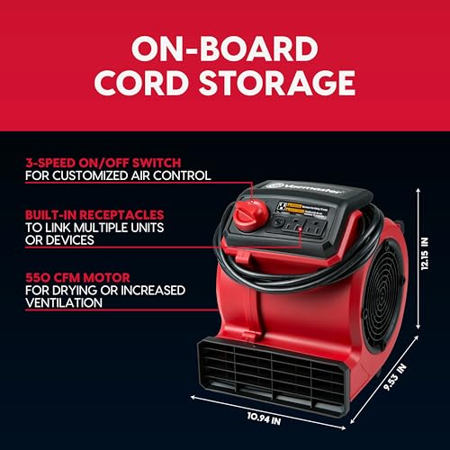 Vacmaster AM201 1101 Air Mover and Fitness Fan 550 CFM Drying and Cooling