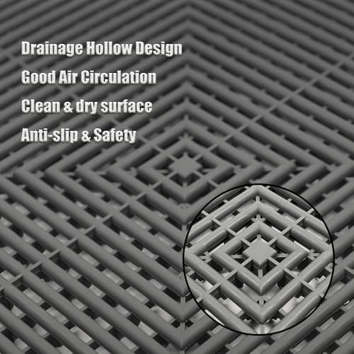 HTWELL Interlocking Garage Floor Tiles, Rigid Drainage 16"x16" Gray 24-Pack