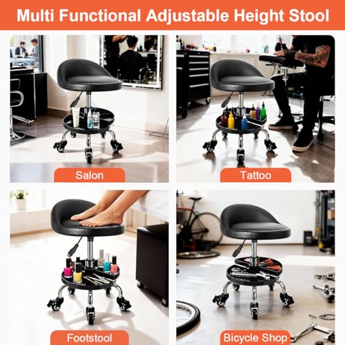 JOSTZHXIN Garage Mechanic Stool Chair Rolling Shop Chair, Height Adjustable Garage Shop Seat, Low Stools with Storage Tray, Rolling Stool for Salon SPA Tattoo (Style 2)
