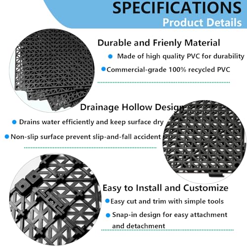 12” x 12” Drainage Interlocking Floor Mats 12 Pack for Outdoor and Indoor