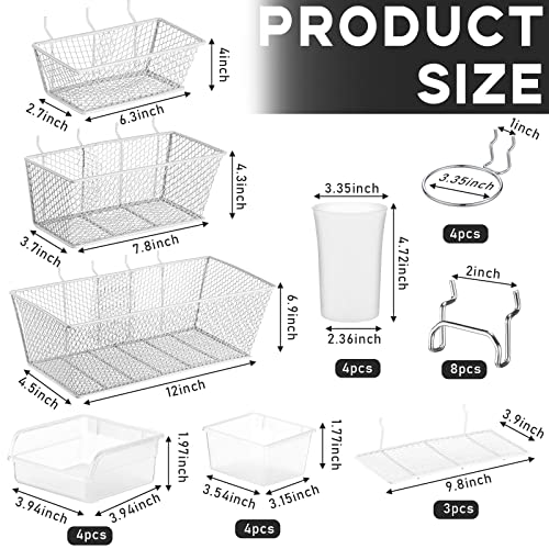 Sieral 30 Pcs Pegboard Organizer Accessories Kit Includes Peg Board Shelving Storage Basket Organizer Bins Hooks Loops Cup with Cup Holder for Garage Room Wall Attachments Tools(White, Clear, Silver)