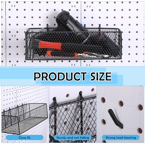 Hicarer 8 Pack Pegboard Baskets and Peg Board Racks Set, Pegboard Hooks, Square Style Wire Shelf Baskets, for Organize Tools, Workbench, Accessories, Garage Storage, Wall Organizer Attachments (Black)