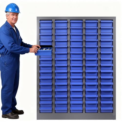 75 Drawer Small Parts Organizer Cabinet with ABS Drawers, Nuts and Bolts and Screw Organizer with Dividers, Hardware Storage with Label Slots, Metal Parts Cabinet for Garage Workshop