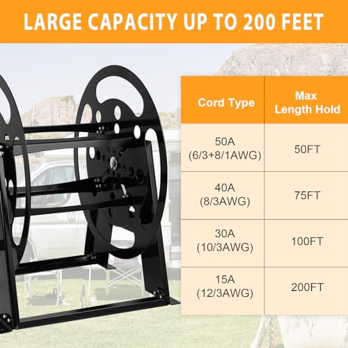 RV Extension Cord Reel Stand, 50-200 FT RV Extension Cord Reel Holder