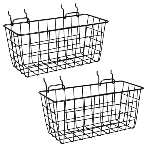 Pegboard Baskets 2 Pack Peg Board Metal Shelves Organizers (Medium, Black)