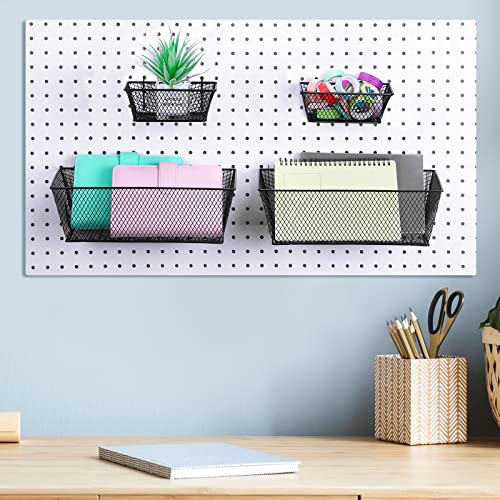 Sieral 4 Pcs Black Pegboard Baskets Metal Wire Shelf Baskets Peg Board Organizer Accessories Wall Mount Organizer Attachments for Garage Workbench Various Tool Accessories, 2 Sizes (Small, Large)