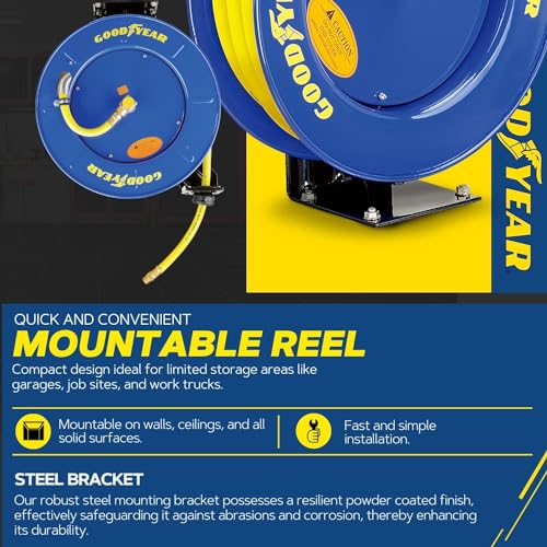 Goodyear Air Hose Reel Retractable 1/2" Inch x 65' Foot