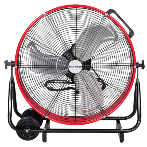 BILT HARD 24" Heavy Duty Industrial Drum Fan, 8100 CFM High Velocity Drum Fan with 3-Speed Control, Metal Shop Fan for Warehouse, Garage, Workshop, Basement and Factory