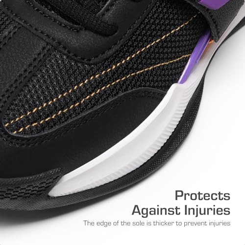 DREAM PAIRS Boys Girls Basketball Shoes Little Kid Big Kid Non-Slip Sport Athletic Sneakers Boys Comfortable Durable School Training Shoes,Size 4 Big Kid,Black/Gold/Purple,SDBS2302K