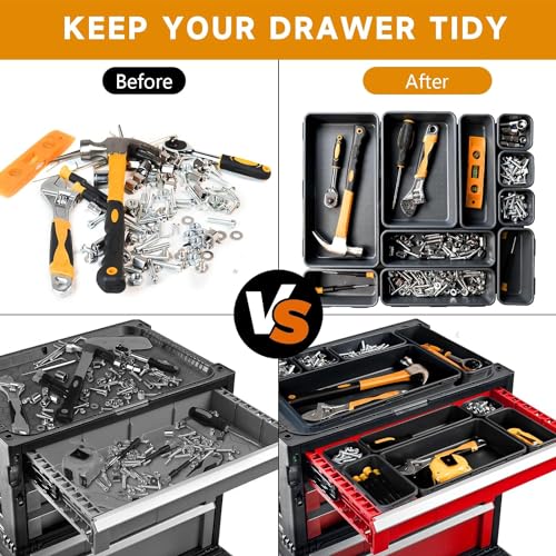 FLYVOLE Tool Box Organizer Tray, 24 PCS & 5 Sizes, Black