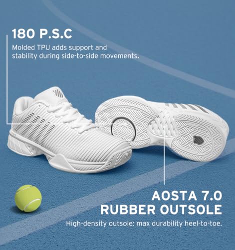 K-Swiss Women's Hypercourt Express 2 Tennis Shoe - Wide Width Pickleball Sneakers White/Black, 8.5 M