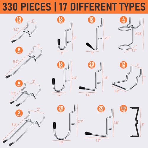 INCLY 280PCS Upgraded Pegboard Hooks Assortment with Bins & Cups