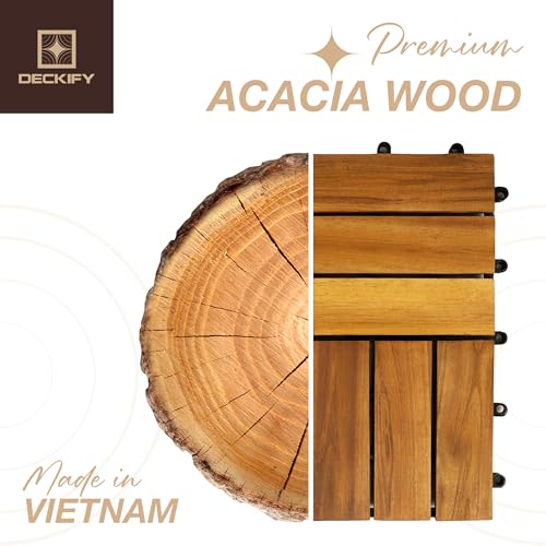 DECKIFY 9-Piece Acacia Wood Interlocking Deck Tiles, Golden Teak Crossed
