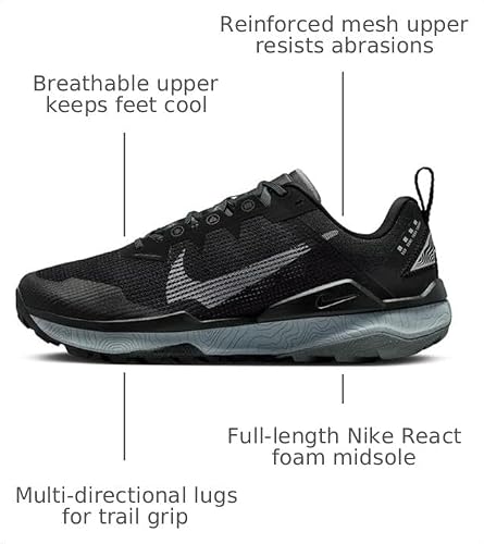 Nike Wildhorse 8 Men's Trail Running Shoes (DR2686-001,Black/Wolf Grey-Cool Grey-White) - Size 6