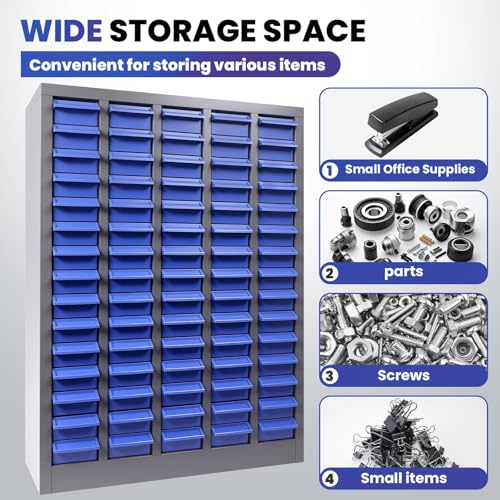 DEFNES 75 Drawer Nut and Bolt Storage Organizer, Parts Cabinet Organizer with Anti-Drop Design, Stainless Steel Bolt Bin Cabinet with ABS Drawers, Tool Cabinet for Office Supplies, Hardware Storage