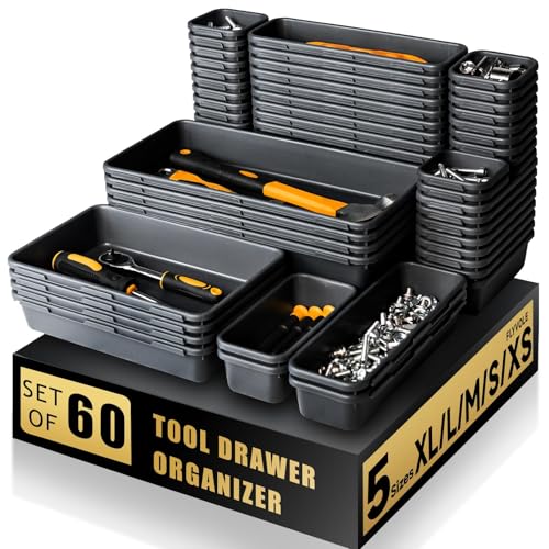 FLYVOLE Tool Box Organizer Tray, 60 PCS & 5 Sizes, Black