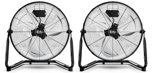 Simple Deluxe 20 Inch 3-Speed High Velocity Heavy Duty Metal Industrial Floor Fan for Warehouse, Workshop, Factory and Basement, Black, 2 Pack