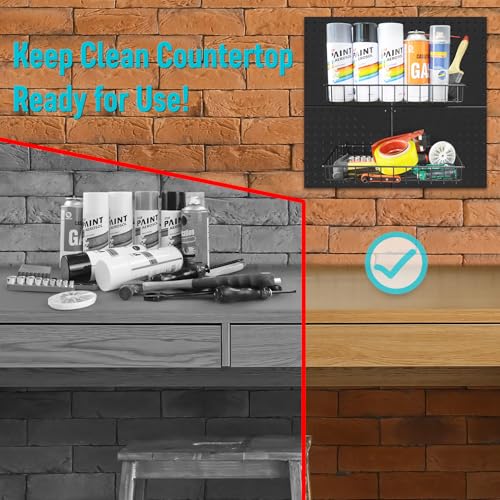 Peg Board Shallow Tray Baskets, 2Pack Black Pegboard Shelves Bottle Holders