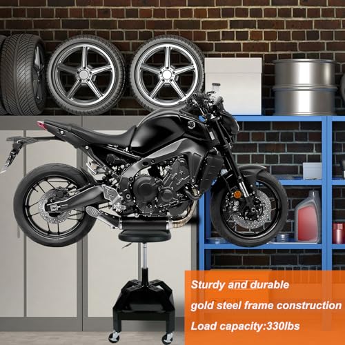 RCIACRHT Garage Shop Rolling Seat, Heavy Duty Adjustable Rolling Mechanic Stool with Lockable 360° Wheels, 350 Lbs Capacity, Work Stool with Tool Tray for Garage & Workshop