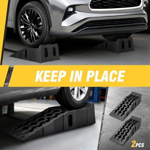 DNA Motoring 6.7" Car Lift Ramp, 9.6" Working Width, 2-Pack Vehicle Parking Ramp Stand - 7.2T G.V.M Capacity, Multifunctional Portable Ramp for Car Service, TOOLS-00816