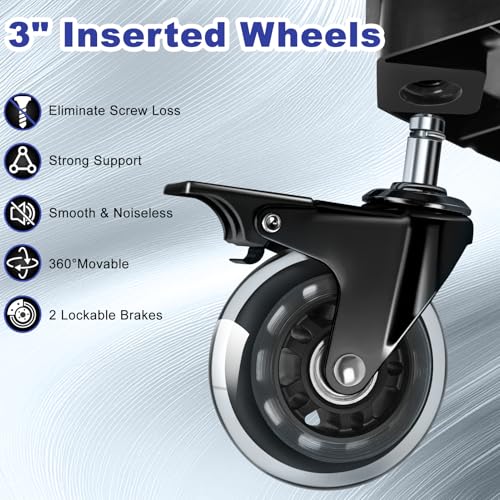 FREEKYROCK Rolling Shop Stool with Wheels, Garage Mechanic Shop Chair with Handle Backrest, Adjustable Height Work Stool, Roller Seat with Tool Tray Storage, Heavy Duty, 330 LBS Capacity, Black