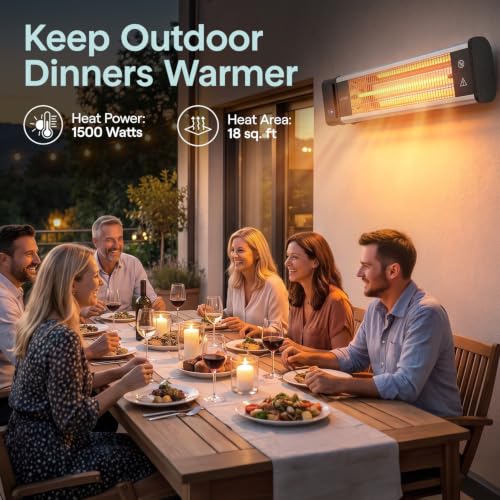 SereneLife Portable Infrared Indoor and Outdoor Electric Space Heater with Remote, IP65 Approved, 1500 Watt Wall-Mounted Hanging for Patio, Restaurant, Backyard, Garage, Decks, Gazebos, Cafes