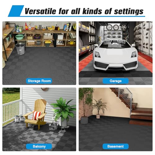 Jocoevol 60-Pcs Interlocking Tile, 12" x 12" Indoor/Outdoor Self-Drainage Interlocking Floor Tiles, Non-Slip Heavy-Duty Polypropylene Splicing Flooring Tile for Garage Patio Pool Bathroom, Black