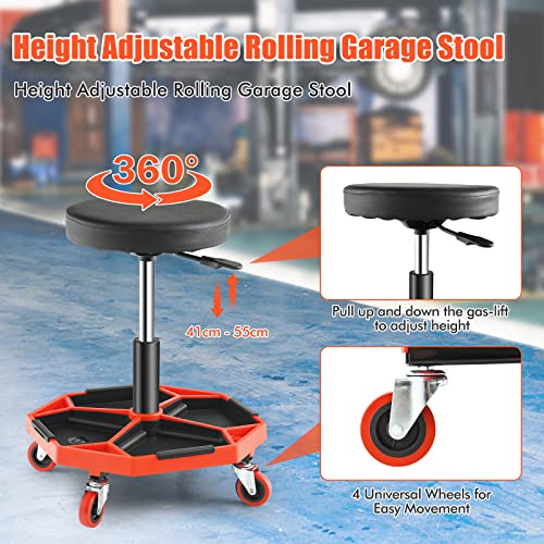 IRONMAX Rolling Mechanic Stool with Removable Tool Tray & Padded Cushion
