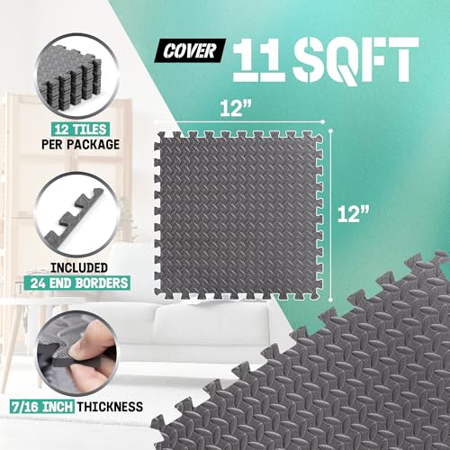 Yes4All EVA Interlocking Mats, Puzzle Floor Tiles, Foam Floor Padding with Border for Furniture, Home Space, Living Room, Garage 11,15,32,99 SQFT