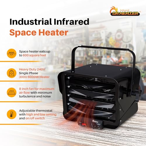 DR. INFRARED HEATER DR966 240-volt Hardwired Shop Garage Commercial Heater, 3000-watt/6000-watt, Black