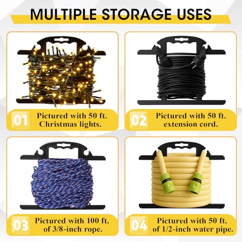 Ripeng 3 Pcs Heavy Duty Extension Cord and Hose Reel with Carrying Handle, Durable ABS H-shape Design Fits 100ft Cord Cable or Water Hose, 50ft Soaker Tube Management (Black)