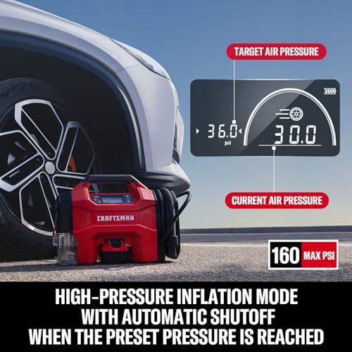 CRAFTSMAN 3-in-1 Tire Inflator Portable Air Compressor 160 PSI with Battery
