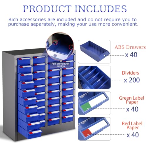 40-Drawer Parts Cabinet, Bolt Organizer with ABS Drawers & Dividers, Steel Bolt Bins, Nut and Bolt Organizer for Garage, Workshop, Home and Office (40 Drawer)