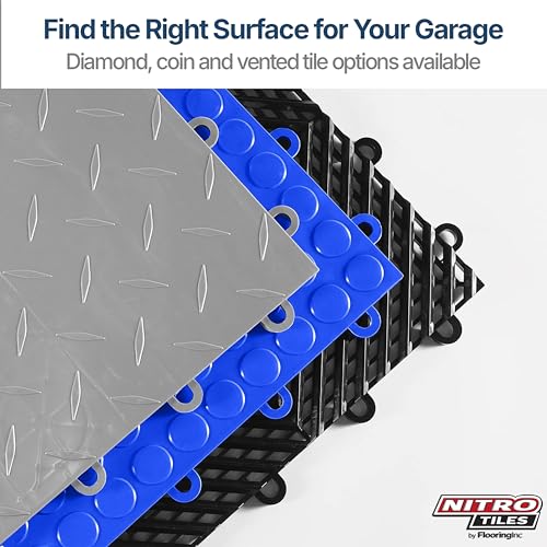 Nitro Tiles by FlooringInc 12" x 12" Interlocking Garage Floor Tiles, Diamond Pattern Heavy Duty Polypropylene Flooring, Modular Snap-Together Non-Slip Floor Tile, Graphite, 52-Pack (52 Sq Ft)