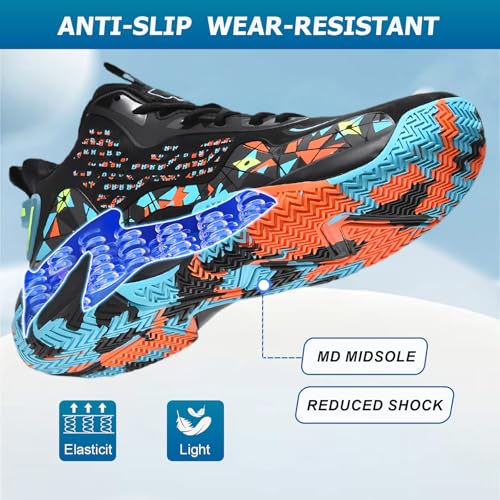ZHNSHM Men's Basketball Shoes Fashion Non-Slip High-Top Sneakers Comfortable Breathable Training Running Sport Volleyball Shoes Black