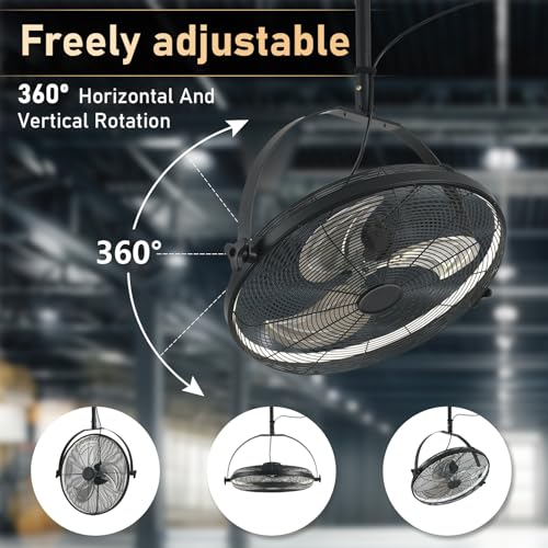AHAWILL 22.8" Outdoor Hanging Ceiling Fan with Light - 360 Rotatable Fixed Angle,Plug-in,3CCT Dimmable,6 Speeds,Timer & Reversible,2-in-1 Hanging/Standing,Ideal for Gazebos,Patios,Tool Room,Garage.