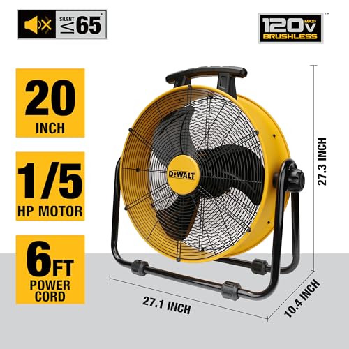 DEWALT 20 Inch Floor Fan, 180° Adjustable Tilting Drum Fan DXF2042