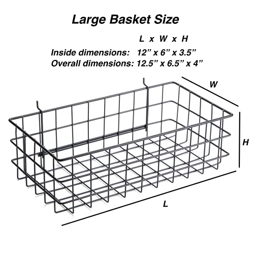 Right Arrange Pegboard Basket Size L, Black - Hooks to Any Peg Board - Square Style Wire Shelf Baskets - Organize Tools, Workbench, Accessories, Garage Storage - Wall Organizer Attachments