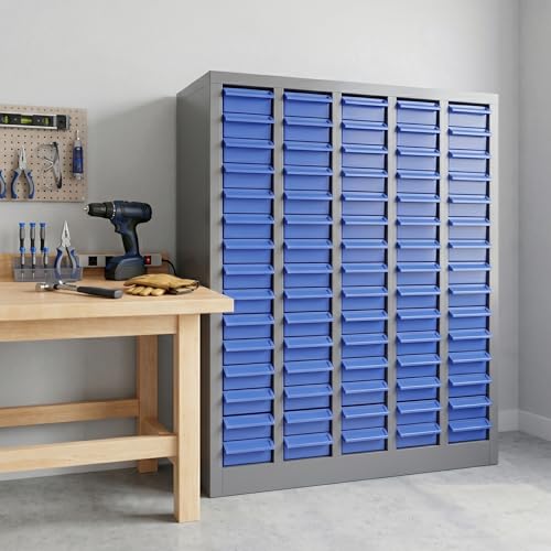 KQZZIV Parts Cabinet with 75 Drawers, 25.8x8.6x35.4 Inches, Small Parts Organizer with ABS Material Drawers, Adjustable Dividers and Labels, Ideal for Workshop and Garage