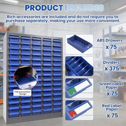 75 Drawers Parts Cabinet Bolt and Nut Tool Storage Cabinet, ABS Material Hardware Organizer, Part Drawer Bolt Bin with Shelf and Label, Tool Organizer Bolt Bins Organizer for Shop (75 Drawers)