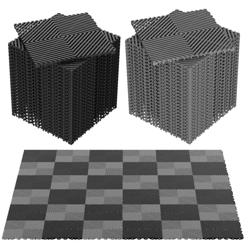 SUNYRISY 48Pcs Garage Floor Tiles Interlocking Mat Black/Gray Mashup