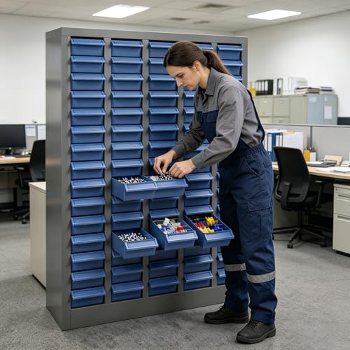 75 Drawers Parts Cabinet Bolt and Nut Tool Storage Cabinet, ABS Material Hardware Organizer, Part Drawer Bolt Bin with Shelf and Label, Tool Organizer Bolt Bins Organizer for Shop (75 Drawers)