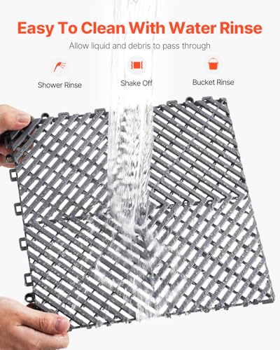 VEVOR Interlocking Drainage Mat, 12” x 12” Modular Interlocking Cushion, 55 Pcs Splicing Drainage Mats, Non-Slip PP Drainage Floor Tile and Shower Mat, for Garage, Garden, Kitchen & Outdoor, Gray